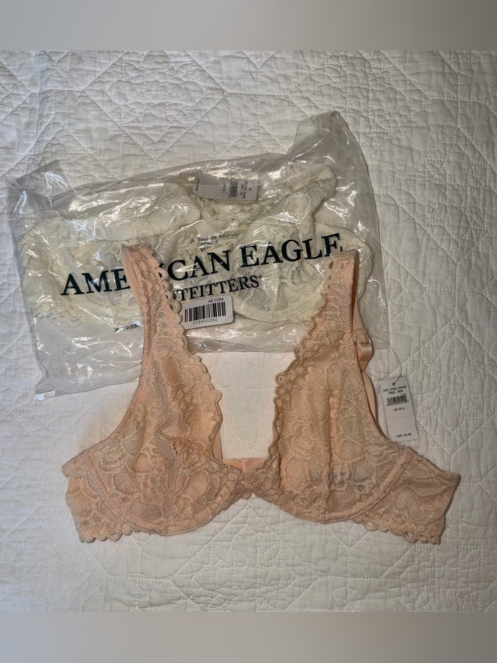 Aerie Lace Underwire Bralettes - Peach and Cream